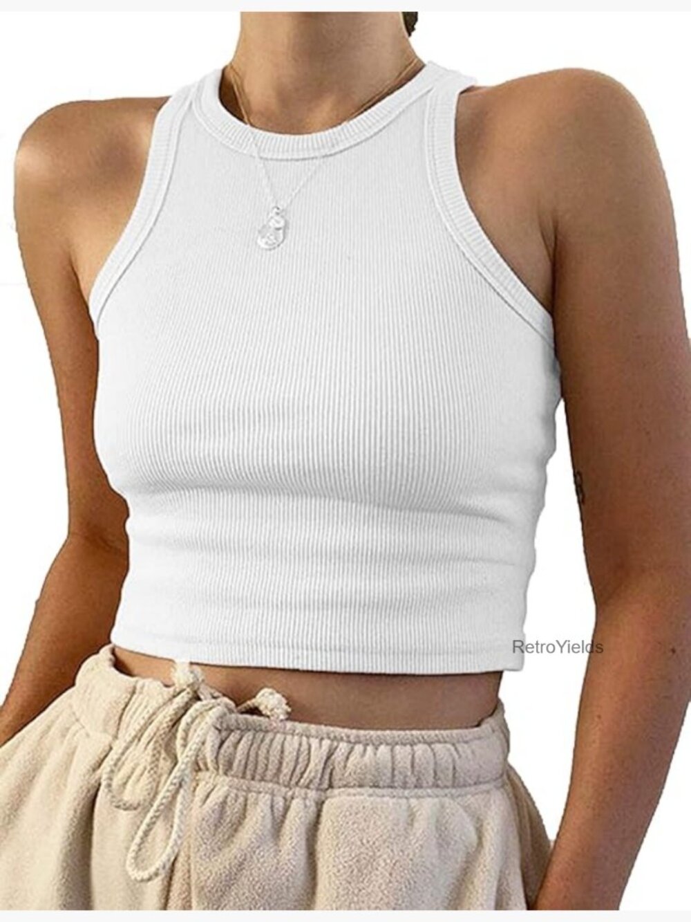 Crew Neck Sleeveless Crop Tank Top Women Basic Vest Casual Binding Top